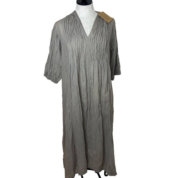 Womens Dress Size Medium Gray Pleated Summer Pockets Midi Pure Cotton New - Picture 10 of 10